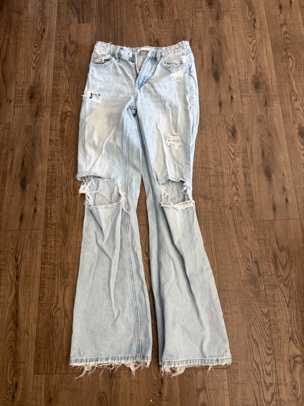 Altar'd State Light Blue Distressed Flare Jeans